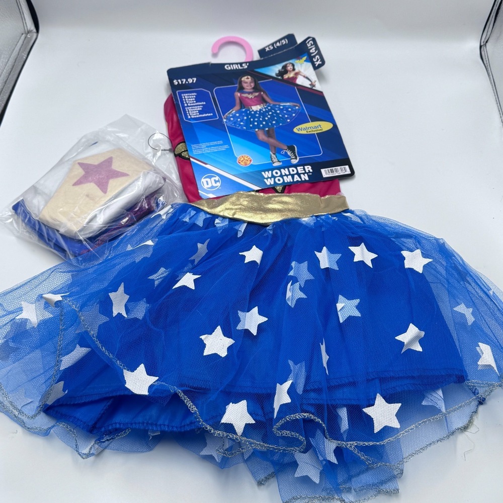 Rubies DC Wonder Woman Girls Costume XS 4/5 Dress Cape Tiara Gauntlets